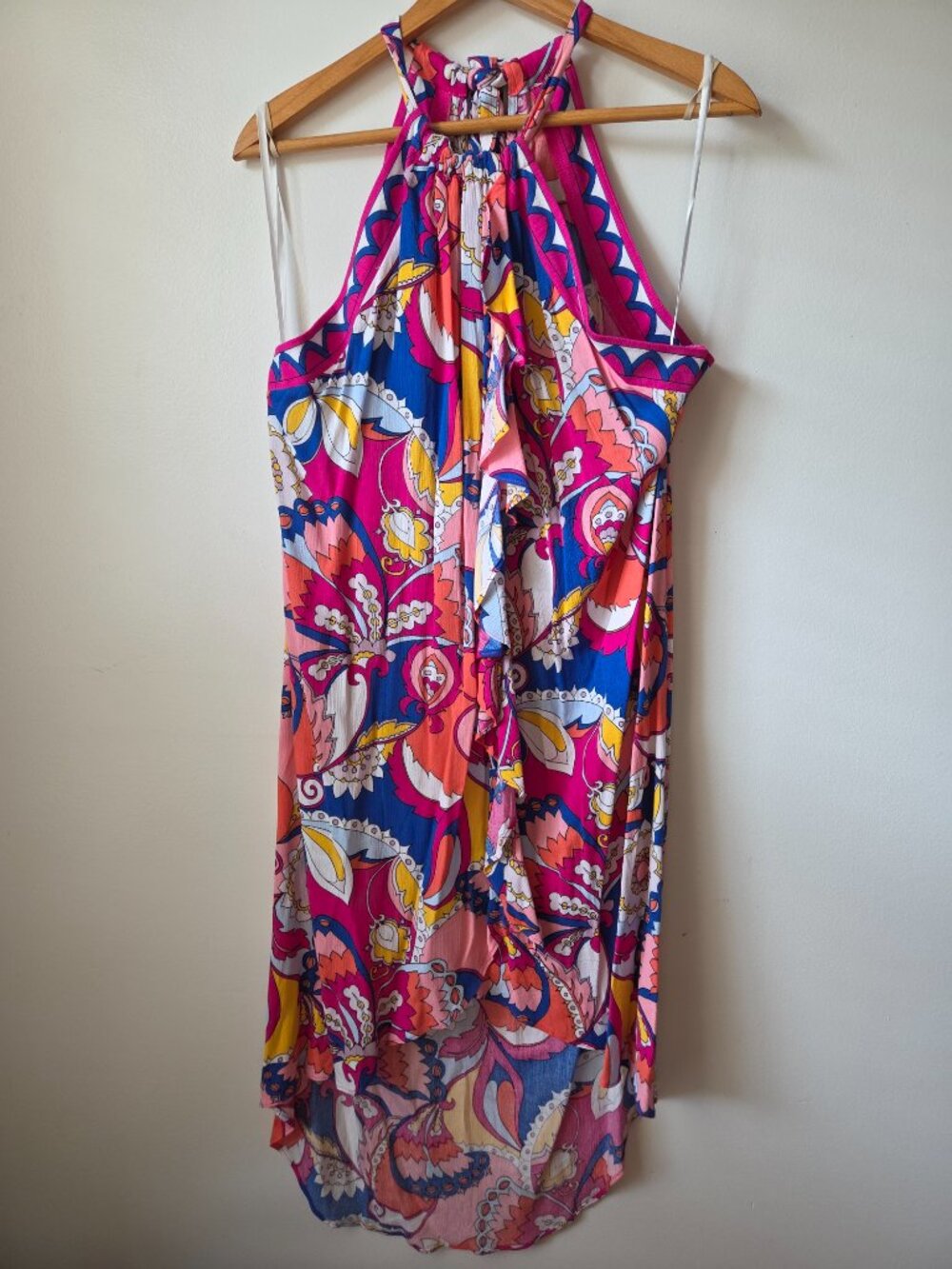 LIKE NEW TRINA TURK RESORT BEACH COVER UP HALTER TULIP HI LOW DRESS SZ M